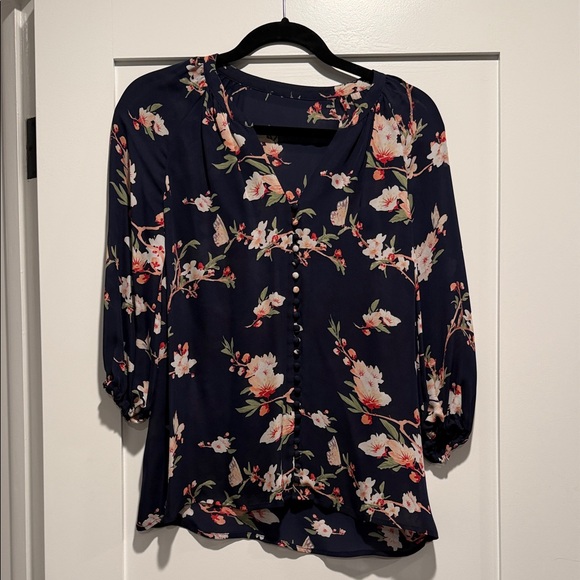 Joie Navy Floral Blouse with Button Accents - Picture 1 of 6